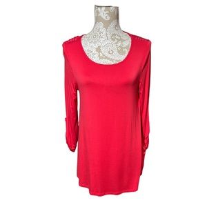 Cable & Gauge Long Sleeve Scoop Neck Top Size Medium Roll Tab Sleeve